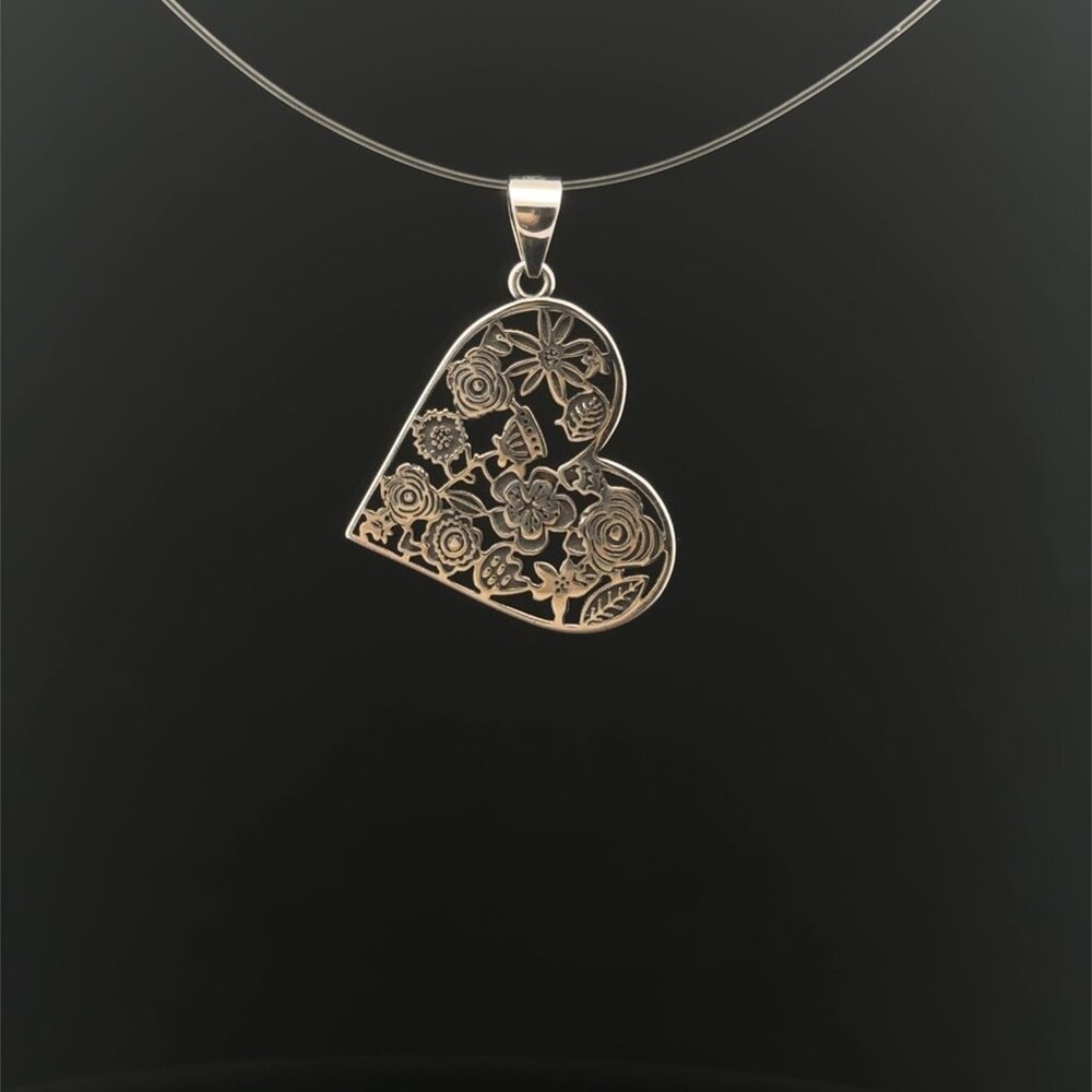 925 Sterling Silver Pendant Heart Flower - Picture 7 of 7